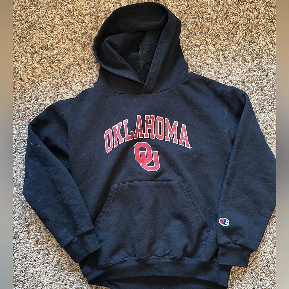 Champion Oklahoma Black Hoodie with Red Logo